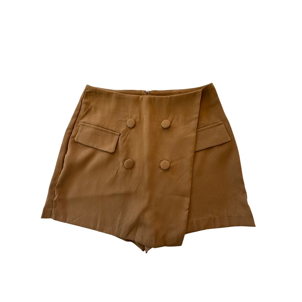 Lulus Camel Brown Double Breasted Wrap Front Skort CMS212034 Womens Medium NWT